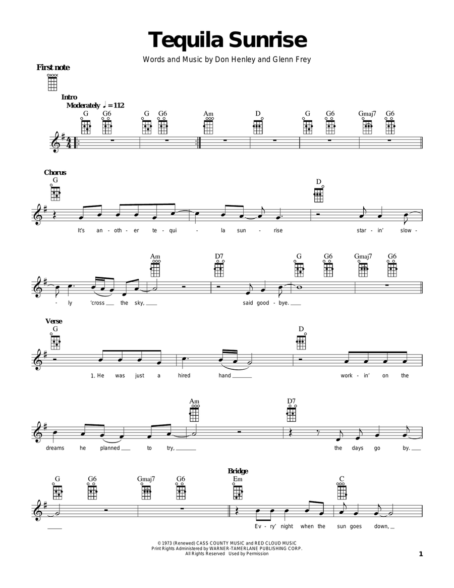 Tequila Sunrise Ukulele scores gallery preview page 1