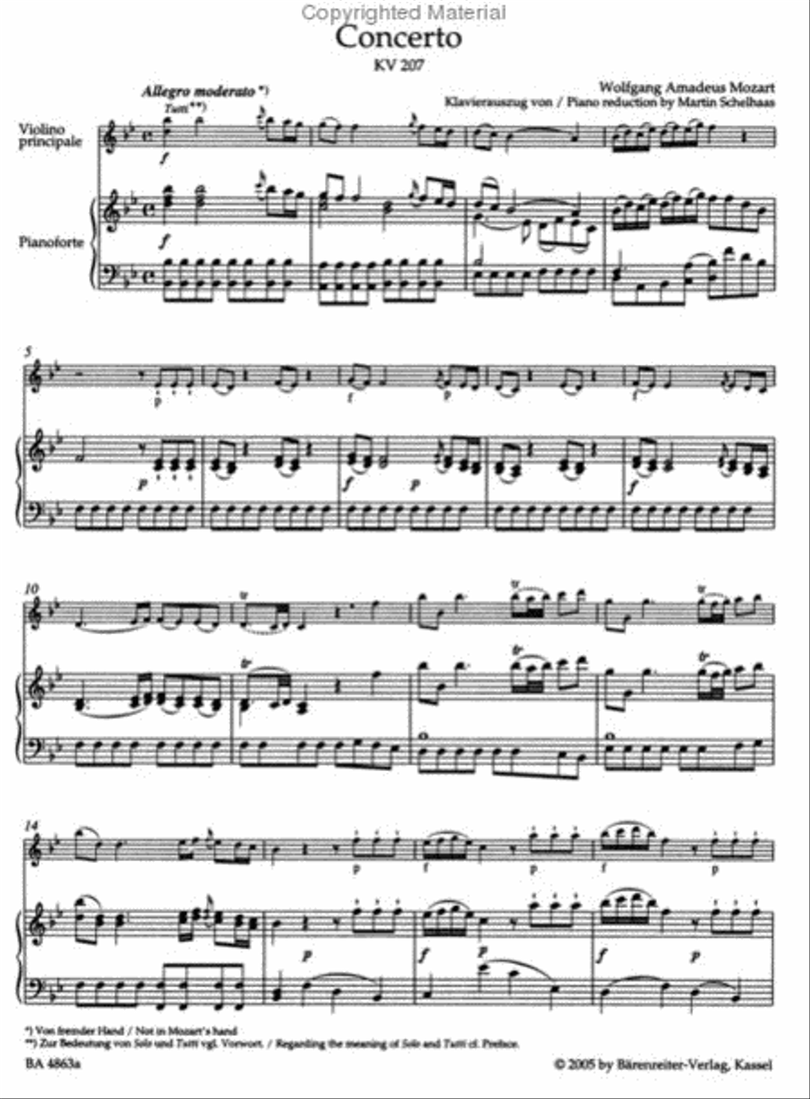 Violin Concerto In Bb Major, K. 207 Violin Solo scores gallery preview page 2