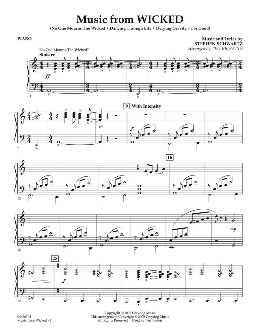 Music from Wicked - Piano Orchestra scores gallery preview page 1