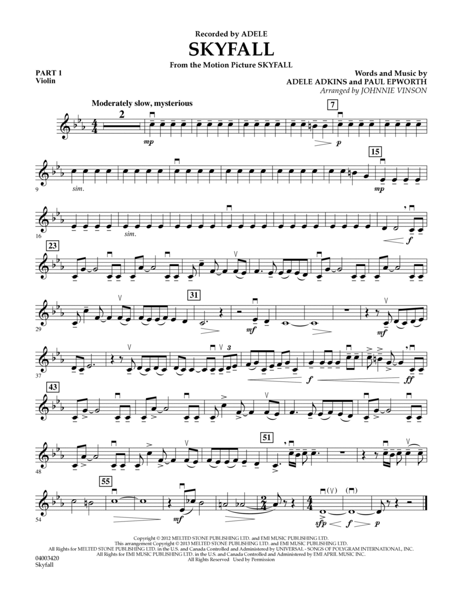 Skyfall - Pt.1 - Violin Concert Band scores gallery preview page 1