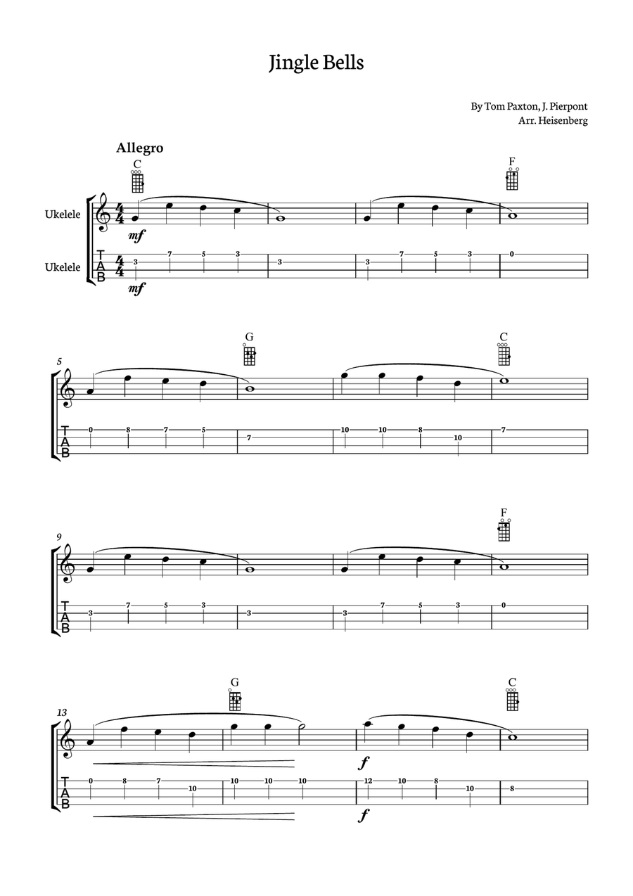 Jingle Bells for Ukelele with chords Ukulele scores gallery preview page 1