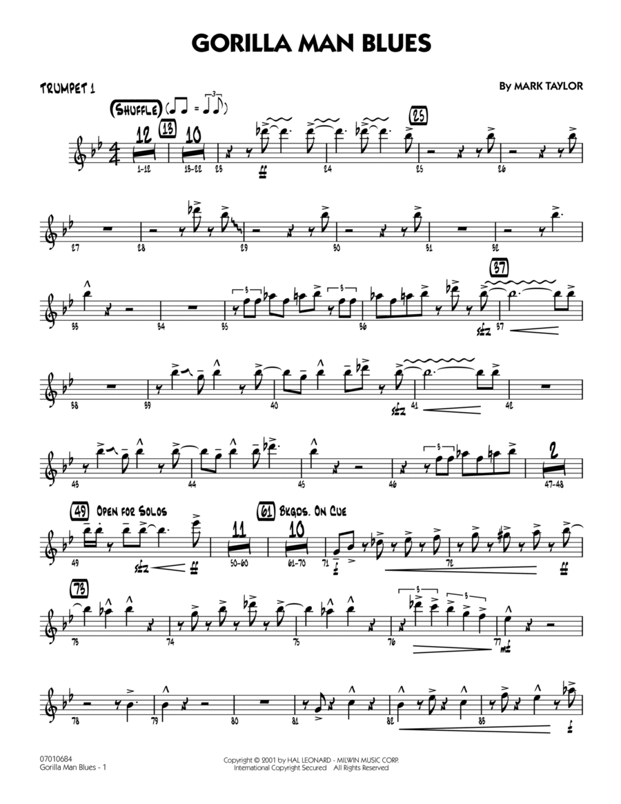 Gorilla Man Blues - Trumpet 1 Trumpet scores gallery preview page 1