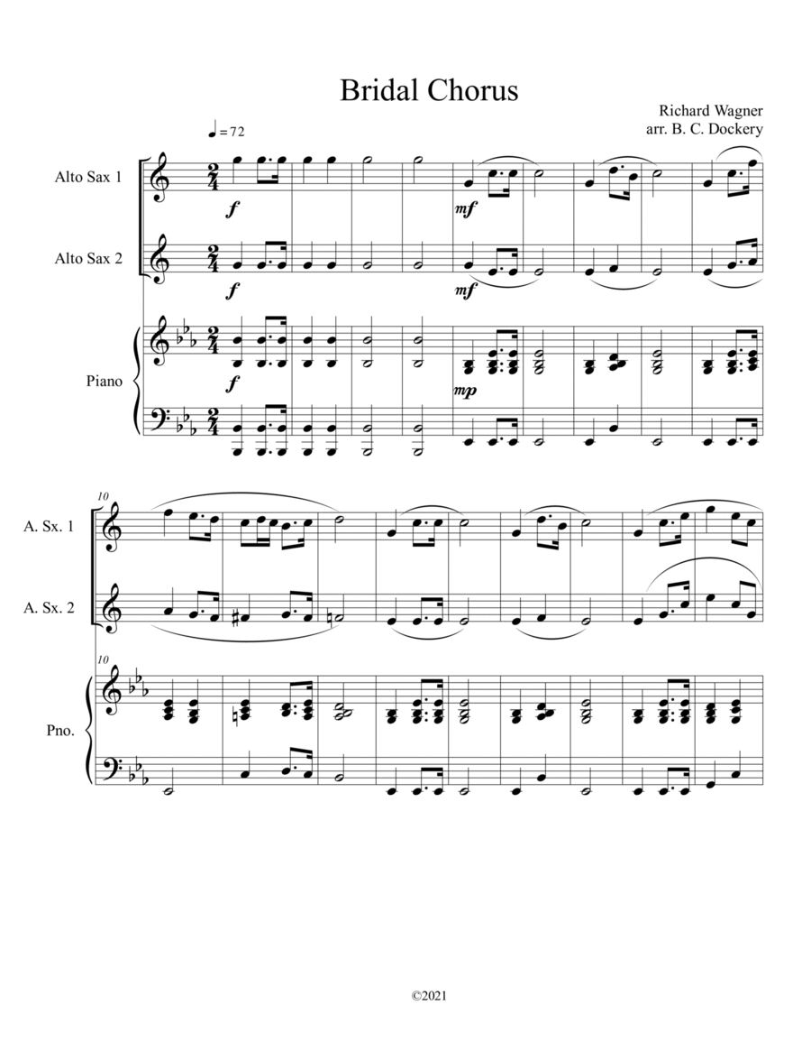 Bridal Chorus (Here Comes the Bride) for 2 Alto Saxophones and Piano image number null