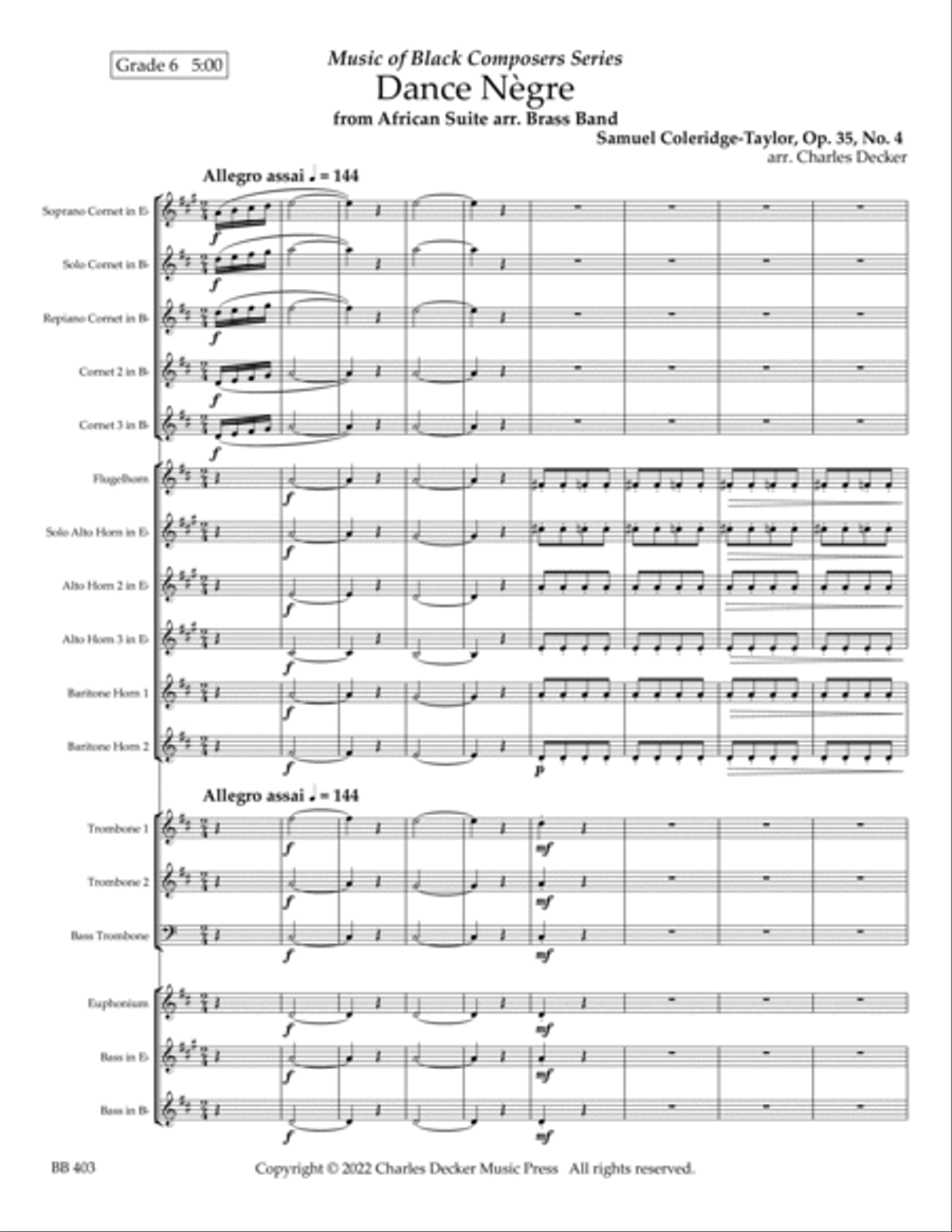 Danse Nègre from African Suite. Op. 35 for Brass Band image number null
