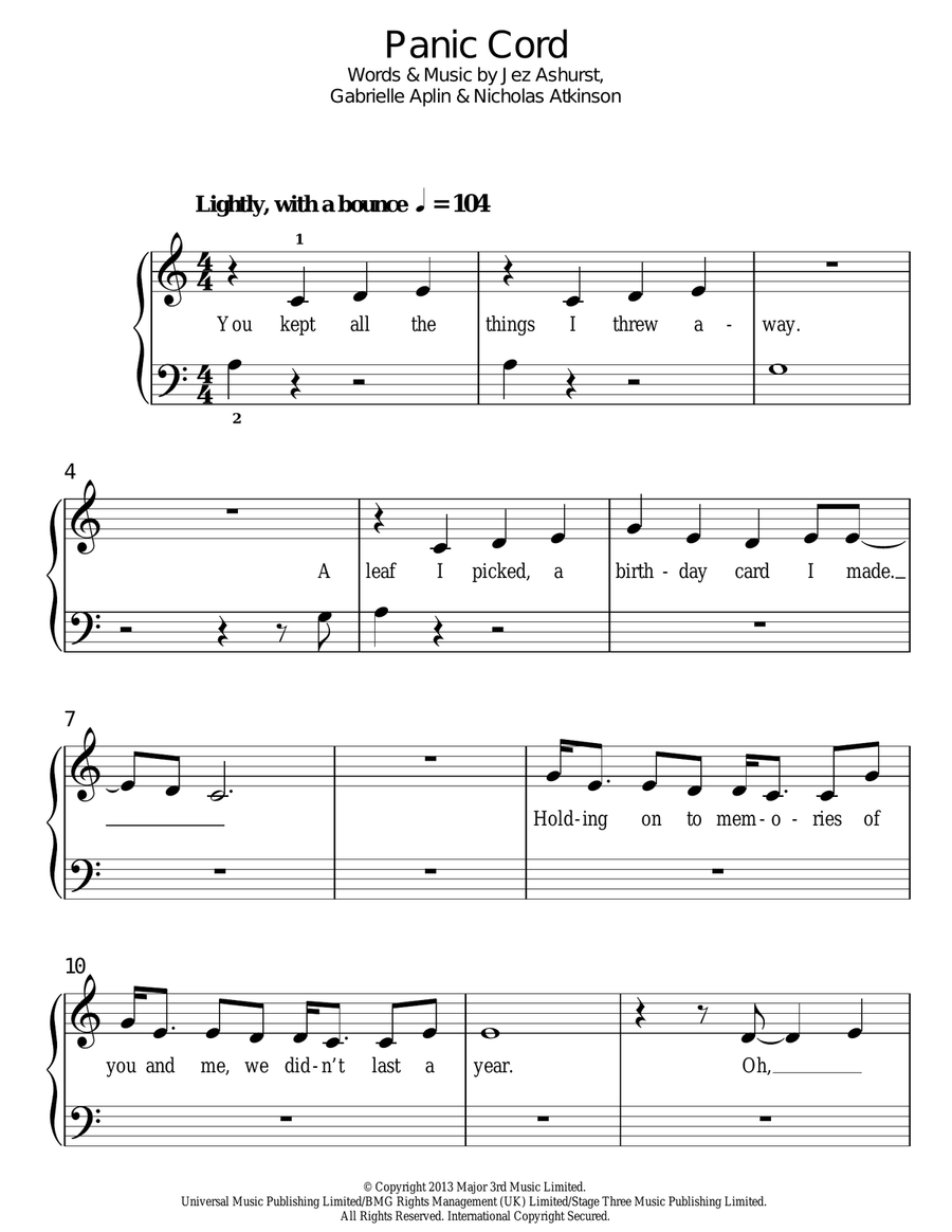 Panic Cord Panic Cord Easy Piano scores gallery preview page 1