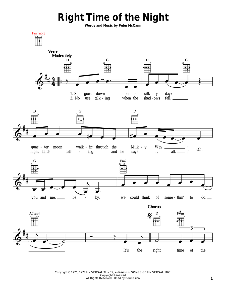 Right Time Of The Night Ukulele scores gallery preview page 1