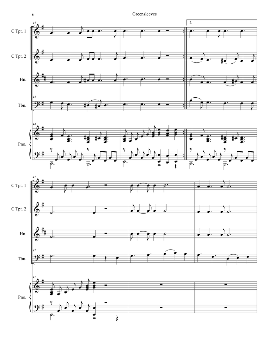 Greensleeves (for Brass Quartet and Piano) Brass Quartet scores gallery preview page 6
