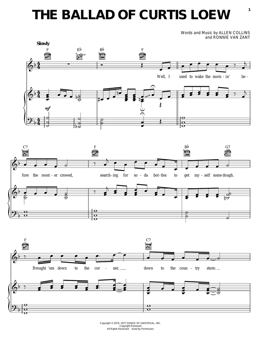 The Ballad Of Curtis Loew Piano, Vocal, Guitar scores gallery preview page 1