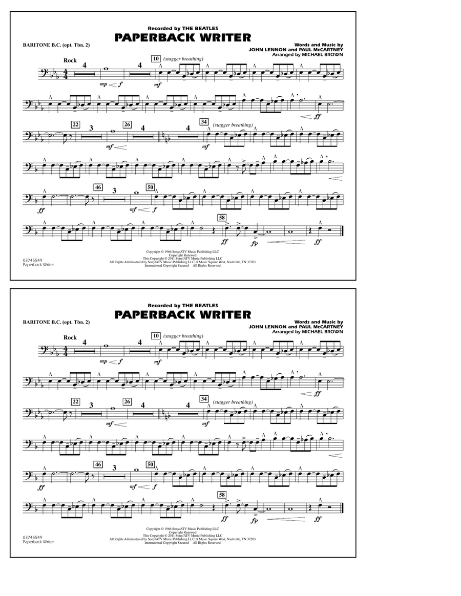 Paperback Writer - Baritone B.C. (Opt. Tbn. 2)