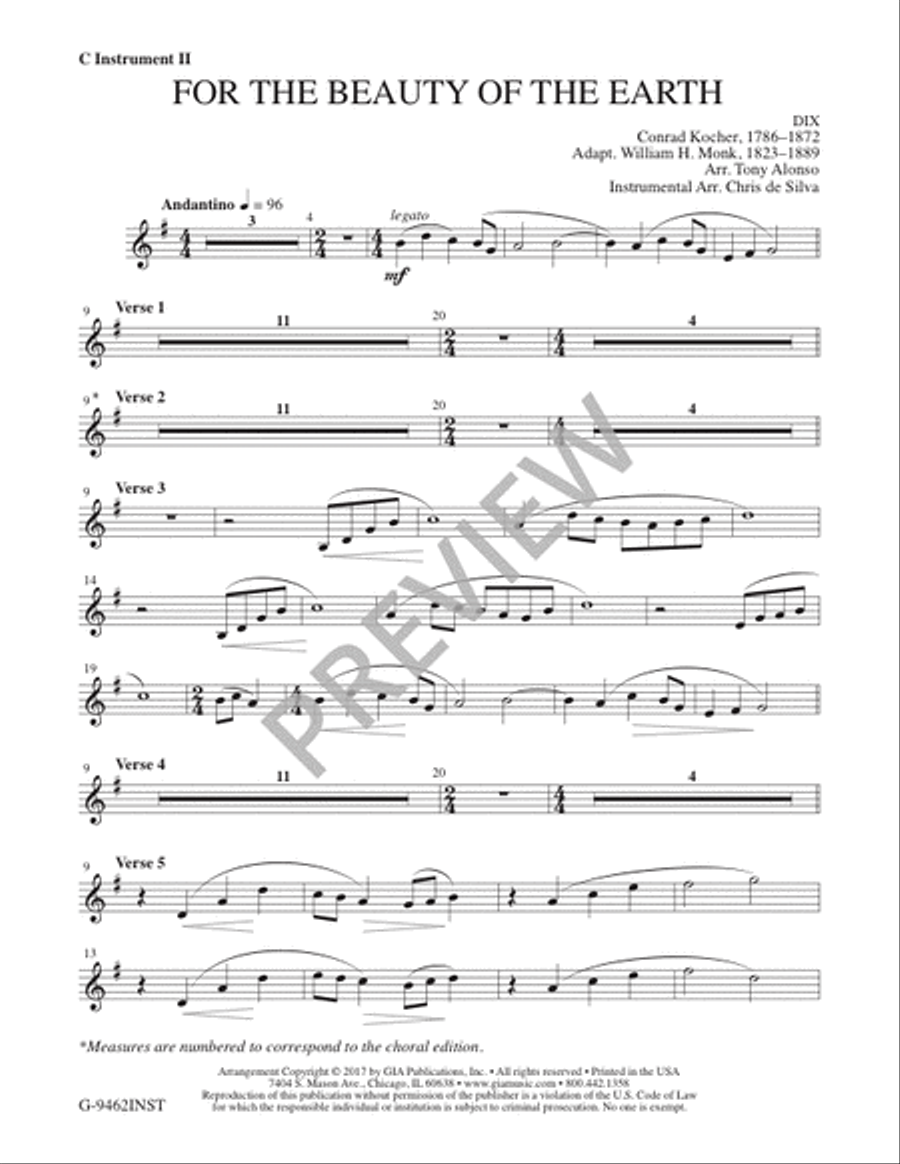 For the Beauty of the Earth - Instrument edition Cello scores gallery preview page 4