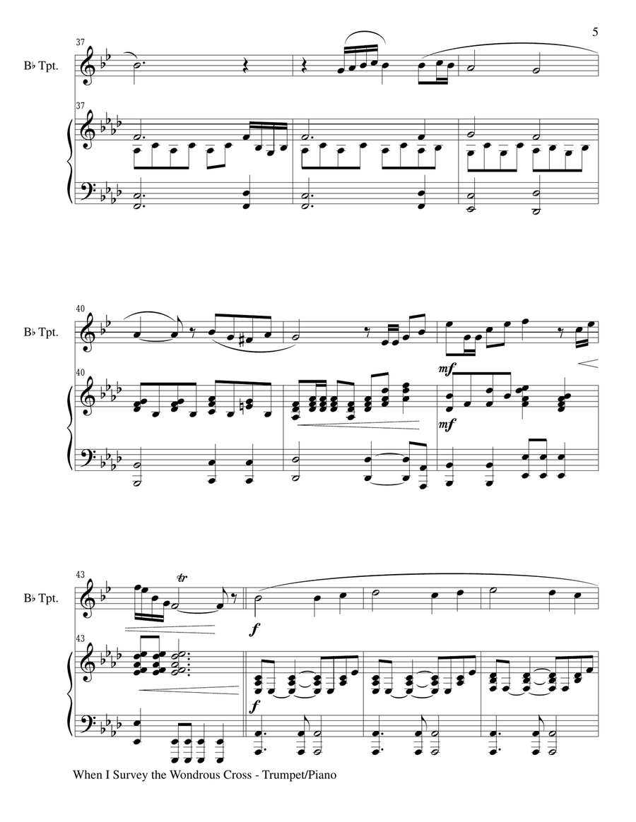 WHEN I SURVEY THE WONDROUS CROSS (Bb Trumpet/Piano and Trumpet Part) Trumpet Solo scores gallery preview page 5