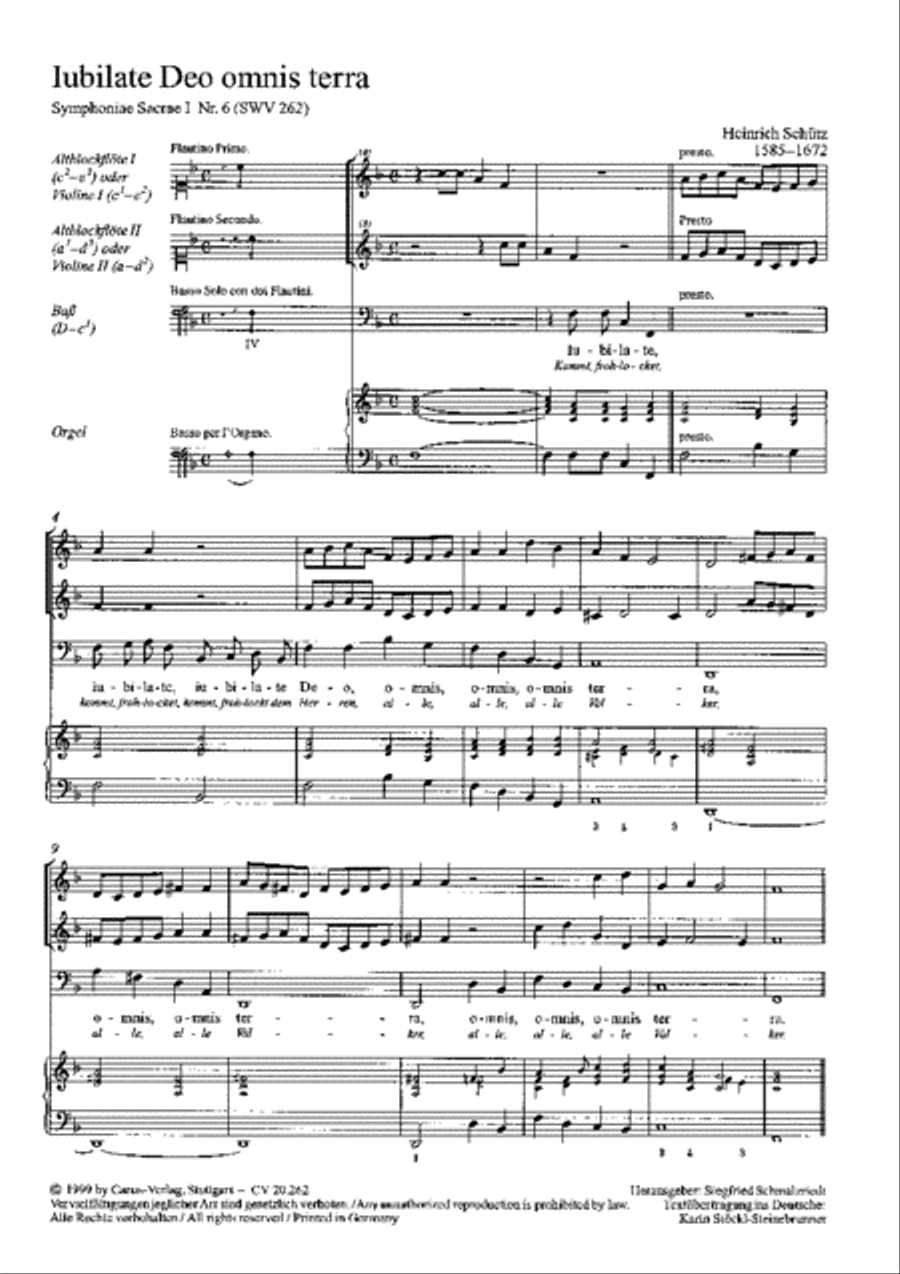 O be joyful in the Lord (Jubilate Deo omnis terra (Kommt, frohlocket dem Herrn alle Volker)) Recorder scores gallery preview page 1