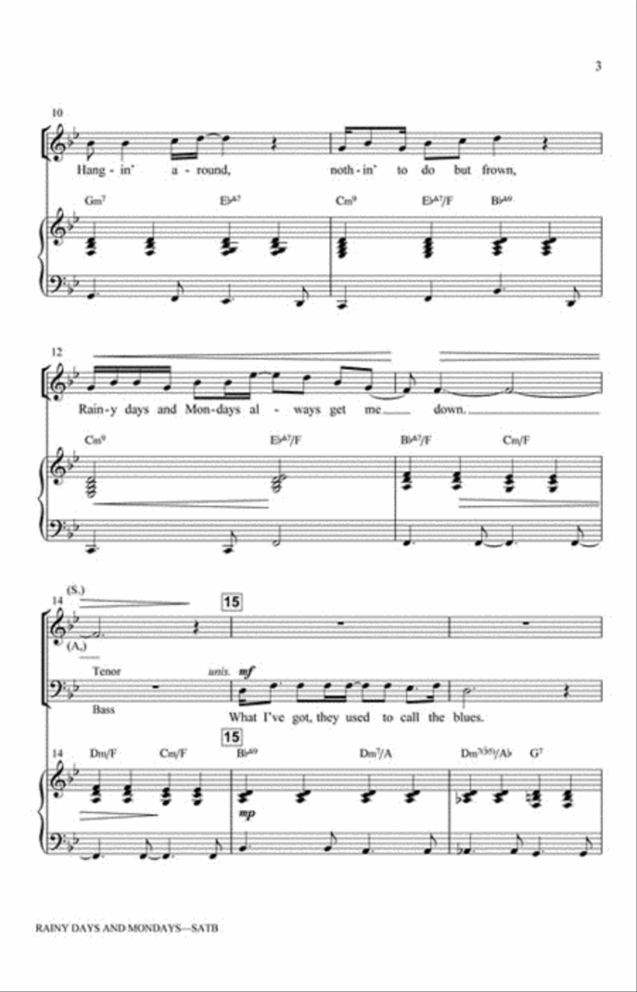 Rainy Days and Mondays 4-Part scores gallery preview page 3
