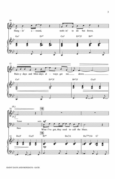 Rainy Days and Mondays by The Carpenters 4-Part - Sheet Music