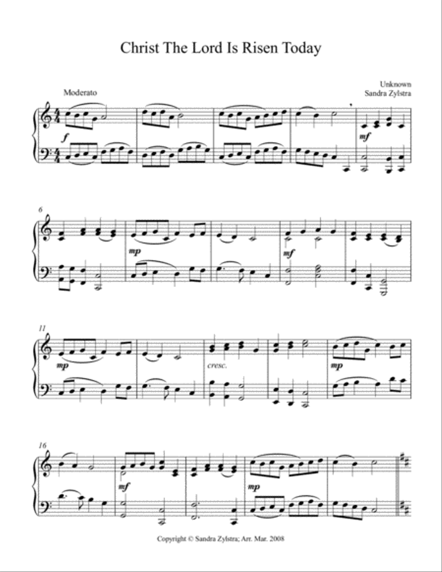 Christ The Lord Is Risen Today (intermediate piano solo) image number null