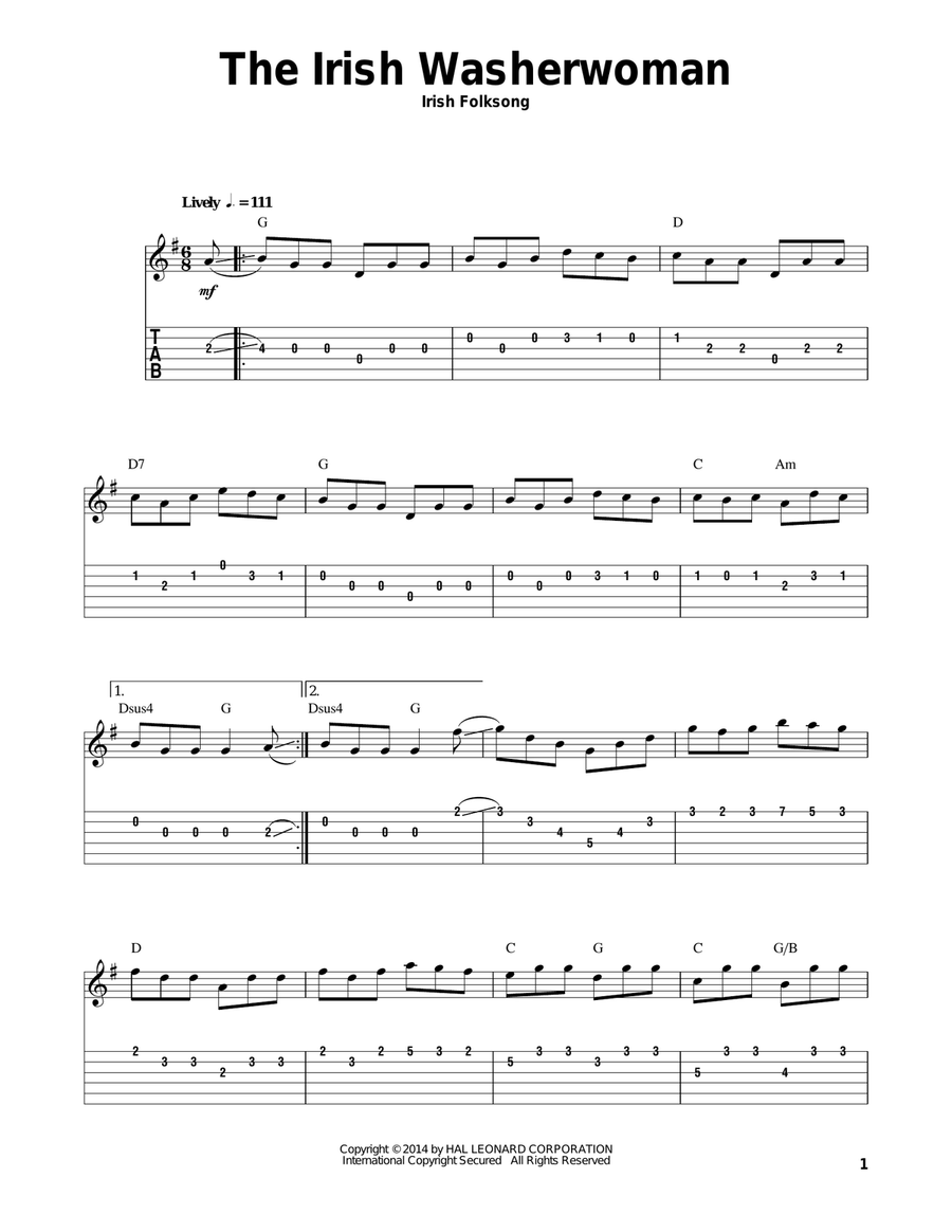 The Irish Washerwoman Acoustic Guitar scores gallery preview page 1
