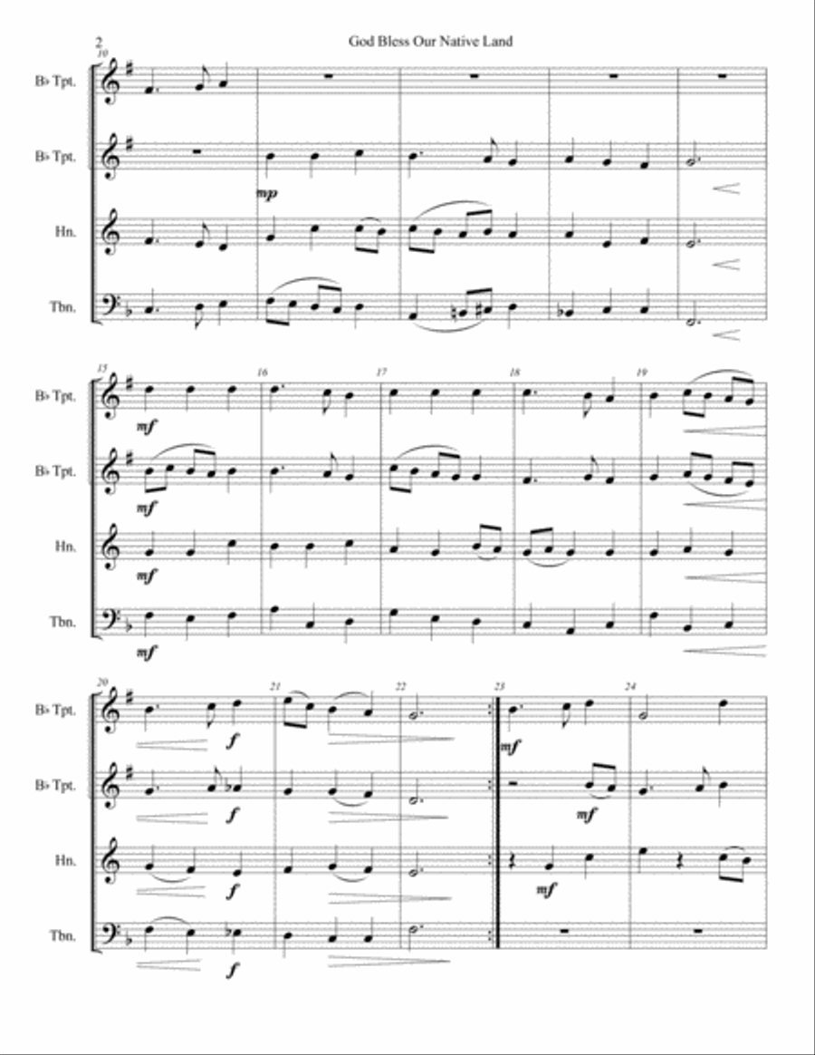 God Bless Our Native Land/ My Country, 'Tis of Thee (for Brass Quartet/Ensemble) Brass Quartet scores gallery preview page 5