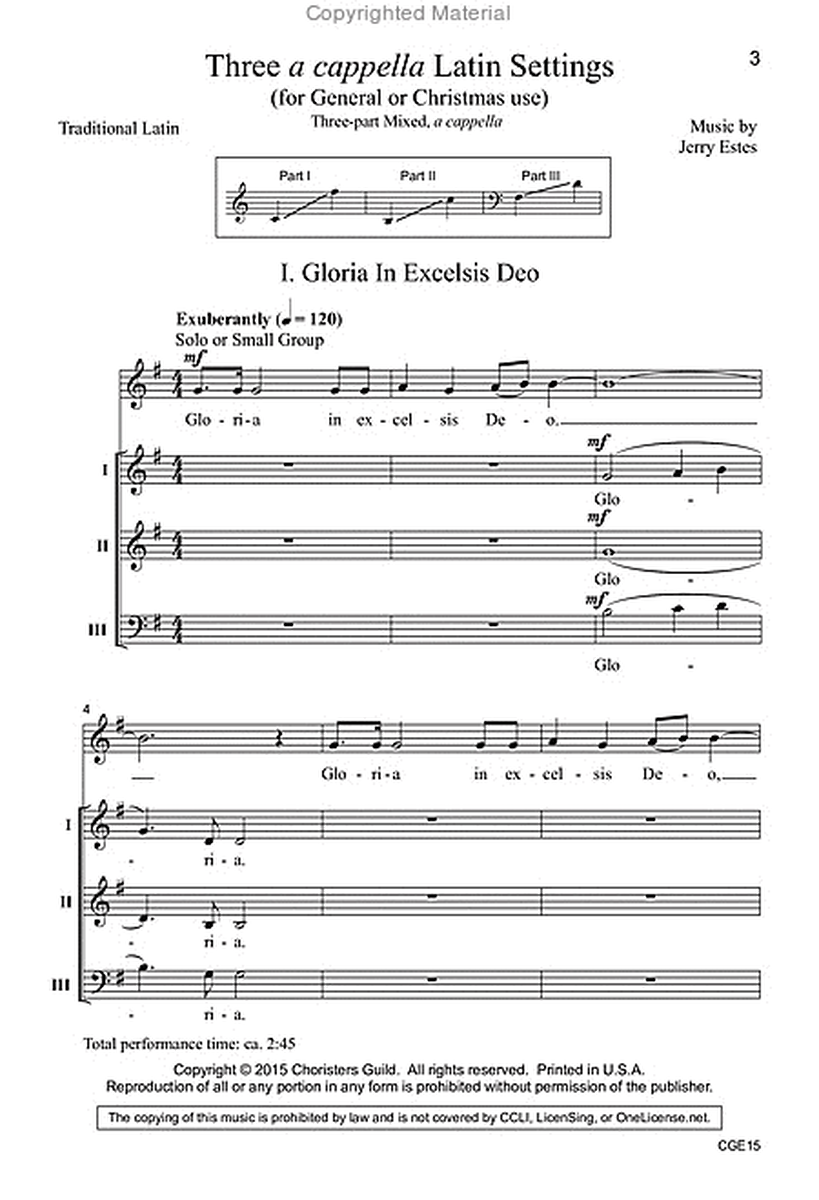 Three a cappella Latin Settings (Three-part Mixed, a cappella) image number null