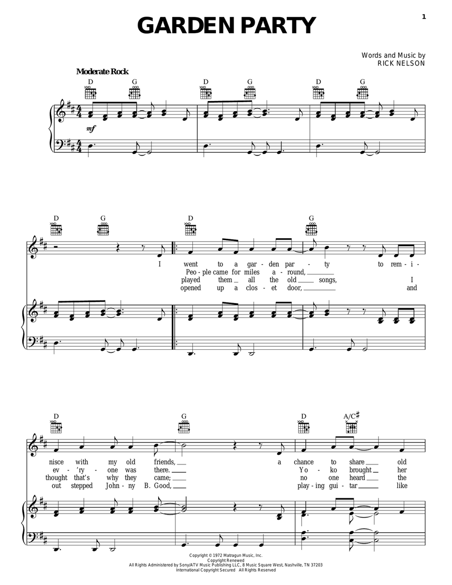 Garden Party Garden Party Piano, Vocal, Guitar scores gallery preview page 1