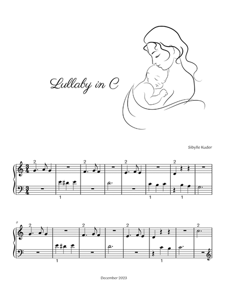 Lullaby in C for early level solo piano with optional duet part image number null