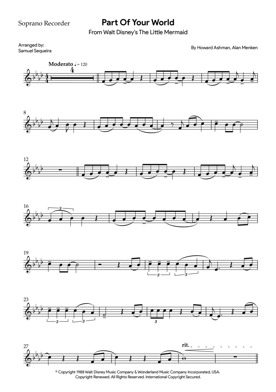 Part Of Your World (reprise) Recorder scores gallery preview page 1