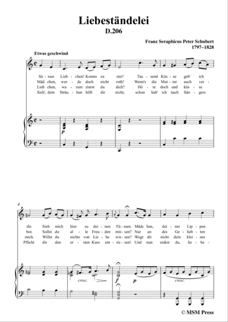 Schubert-Liebeständelei,in C Major,for Voice&Piano Voice scores gallery preview page 3