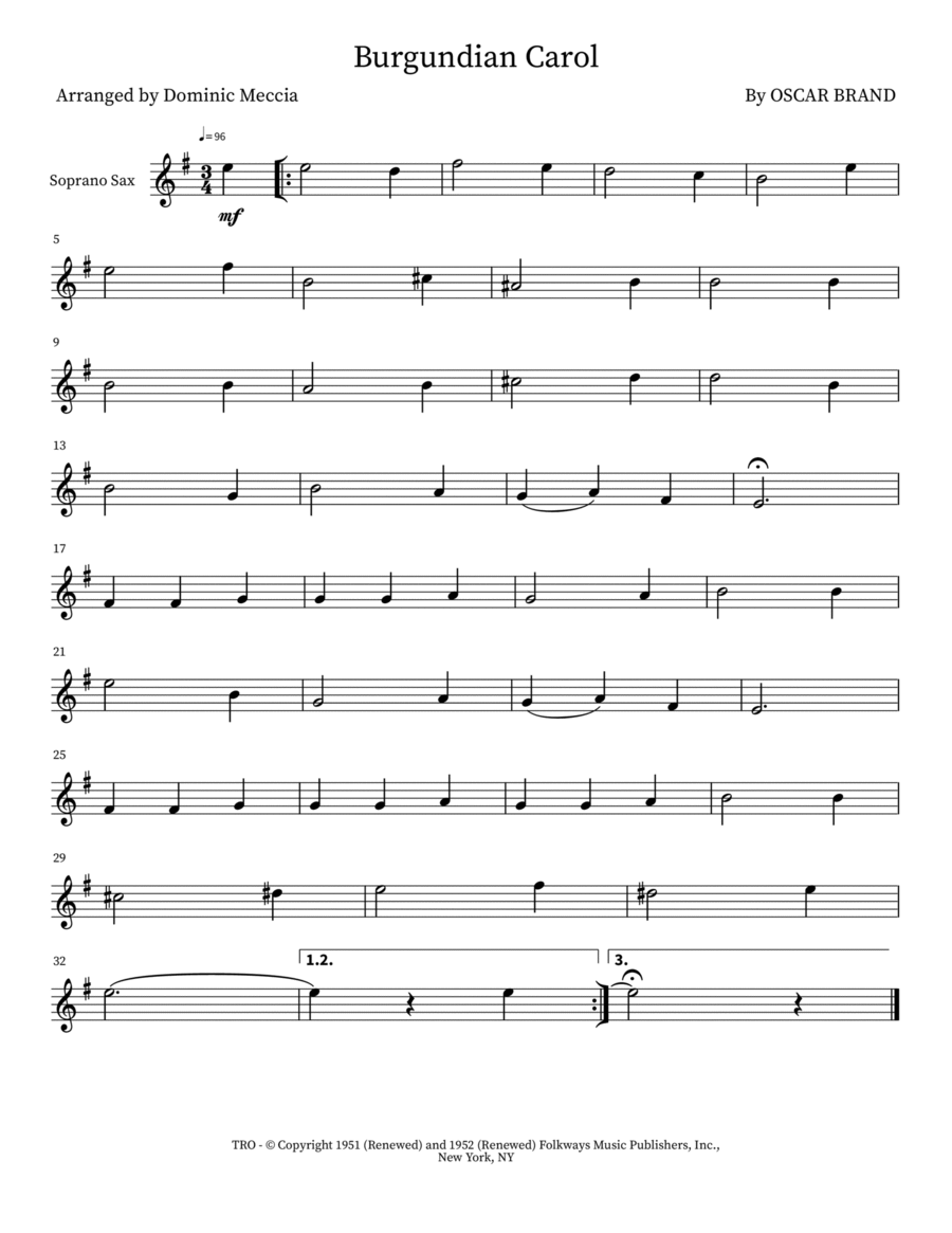 Burgundian Carol Burgundian Carol Soprano Saxophone scores gallery preview page 1