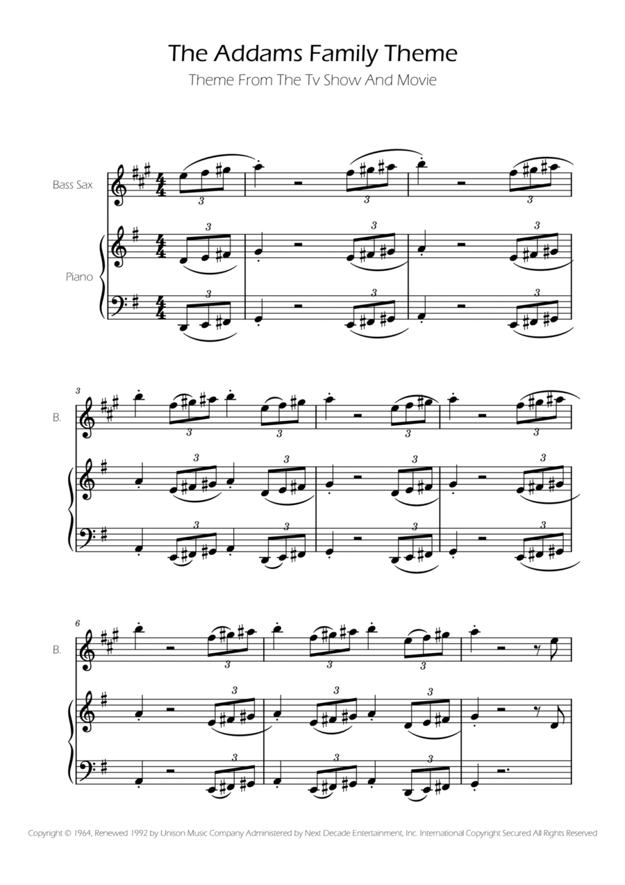 Addams Family Theme Addams Family Theme Piano scores gallery preview page 1