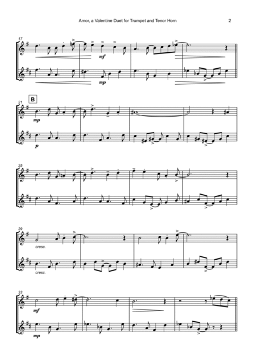 Amor, (Portuguese for Love), Trumpet and Tenor Horn Duet Brass Duet scores gallery preview page 3