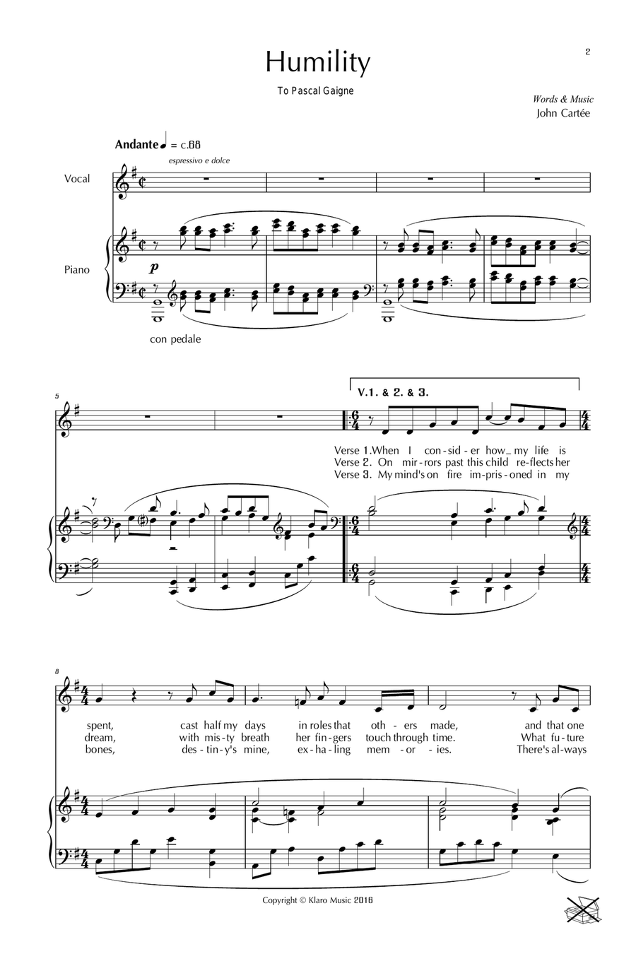 HUMILITY Piano, Vocal scores gallery preview page 1