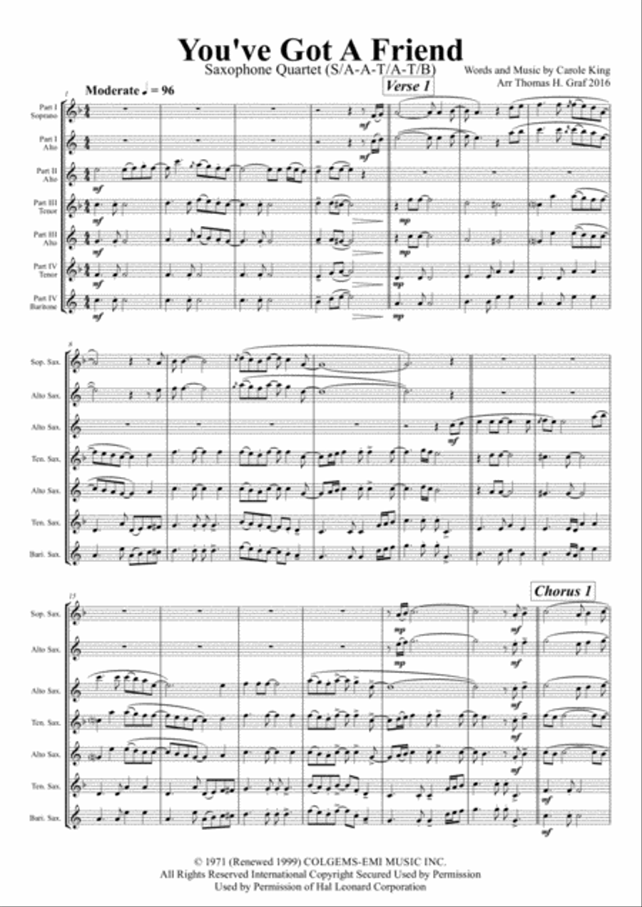 You've Got A Friend Woodwind Quartet scores gallery preview page 1