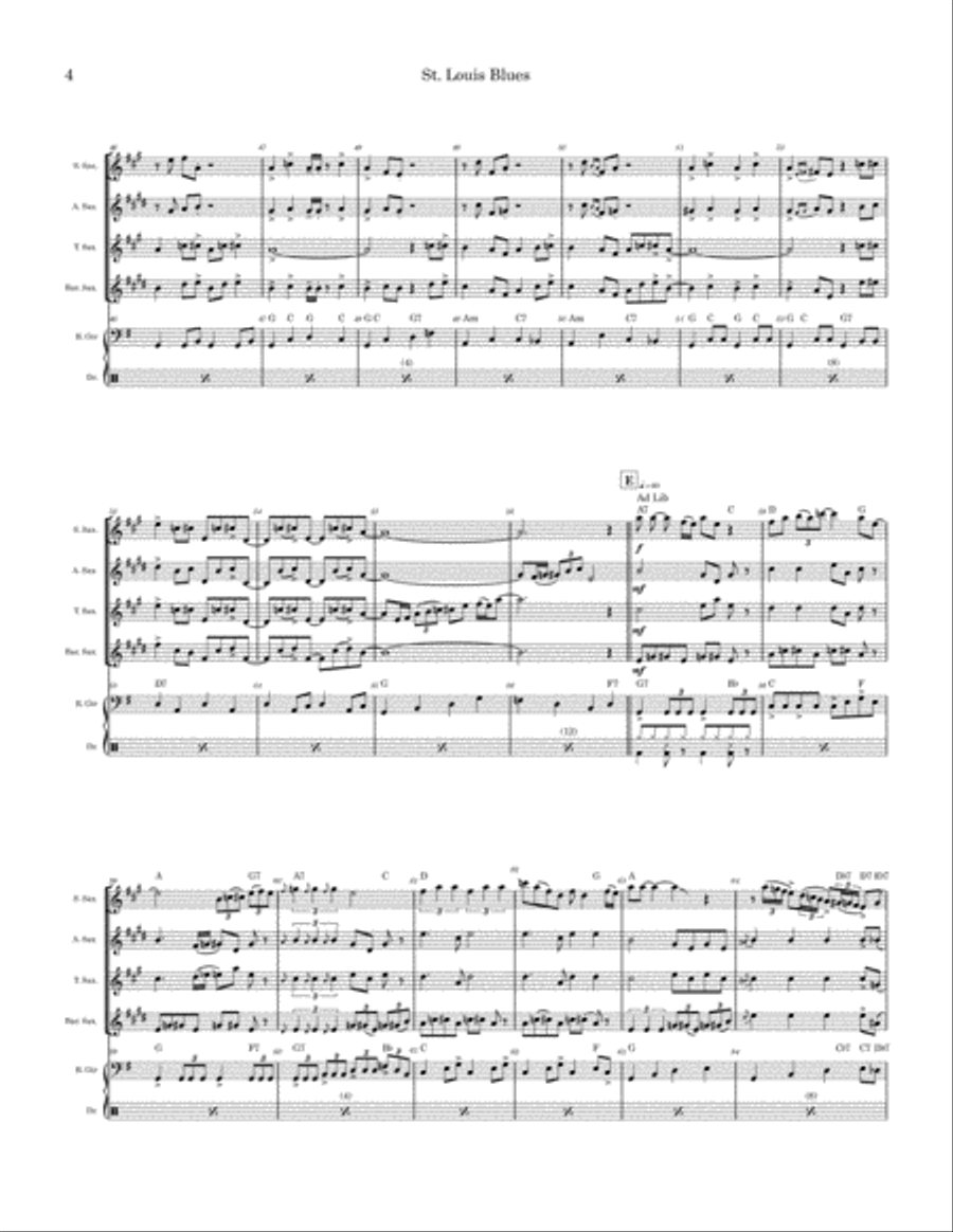 St. Louis Blues (Sax Quartet) Saxophone Quartet scores gallery preview page 4