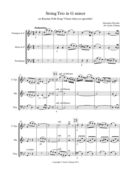 String Trio in G Minor for Brass Trio - Alexander Borodin image number null