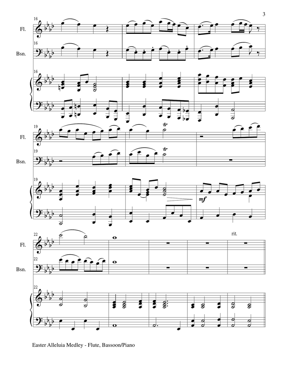 EASTER ALLELUIA MEDLEY (Trio – Flute, Bassoon/Piano) Score and Parts Woodwind Duet scores gallery preview page 3