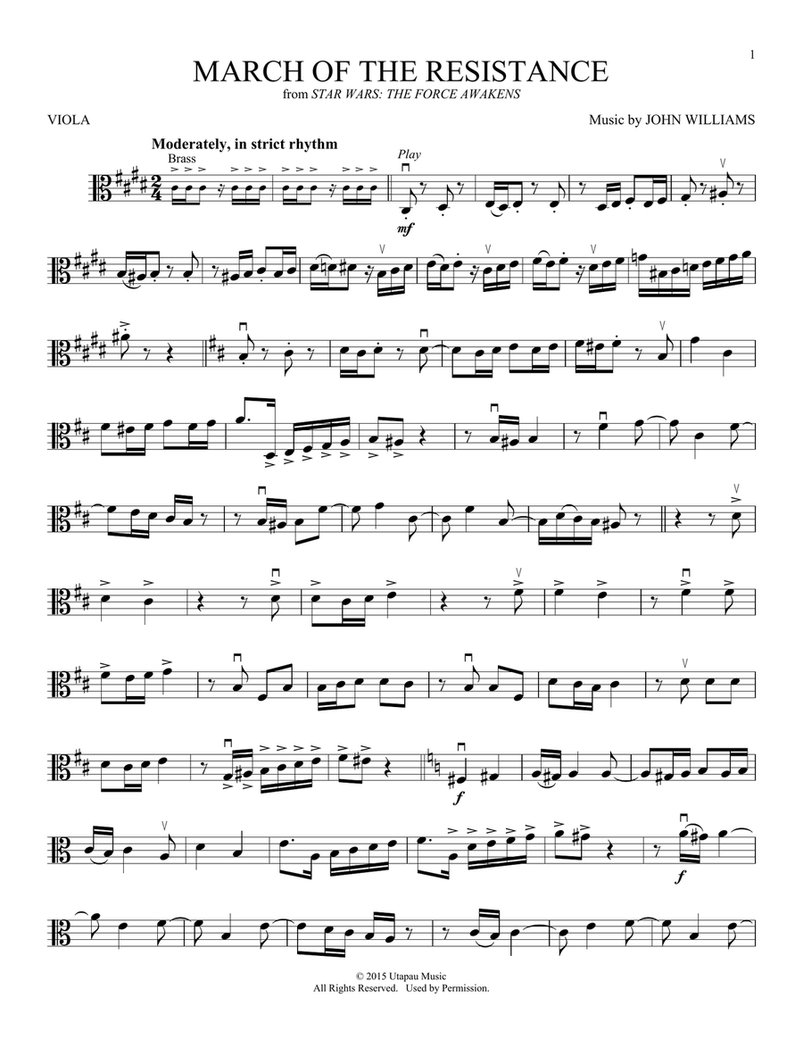 March Of The Resistance (from Star Wars: The Force Awakens) Viola Solo scores gallery preview page 1