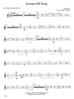 Korean Hill Song: B-flat Tenor Saxophone