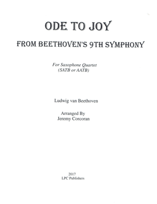 Book cover for Ode to Joy for Saxophone Quartet (SATB or AATB)