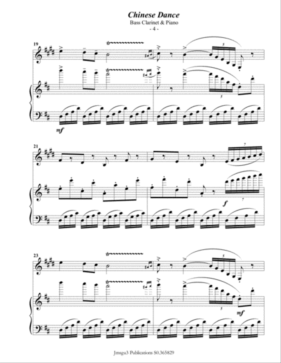 Tchaikovsky: Chinese Dance from Nutcracker Suite for Bass Clarinet & Piano Bass Clarinet scores gallery preview page 5