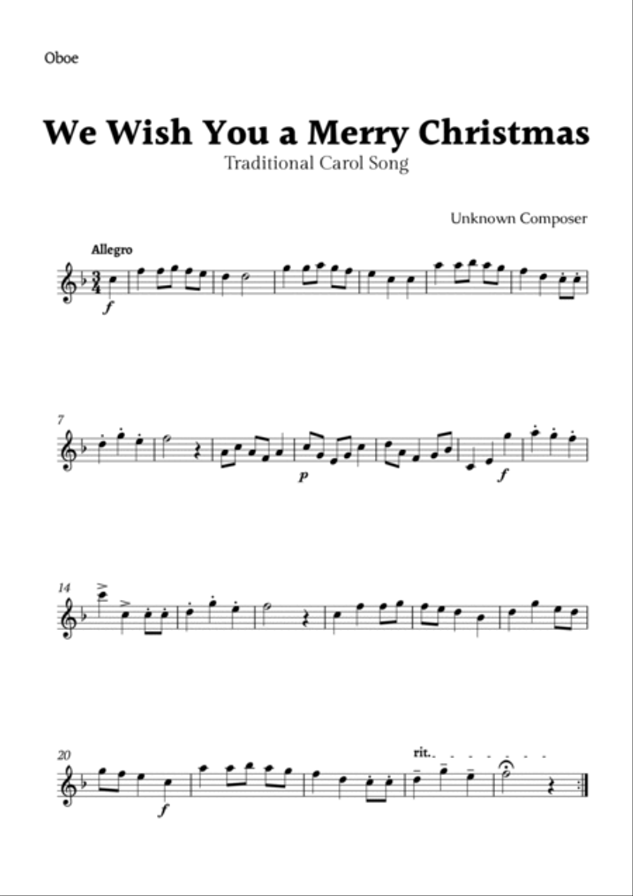 We Wish you a Merry Christmas for Oboe and Bassoon Duet Woodwind Duet scores gallery preview page 2