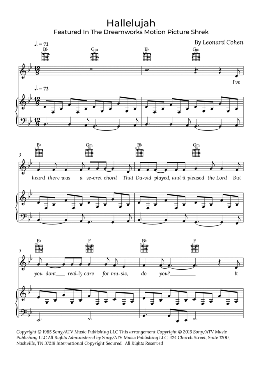 Hallelujah Piano Solo scores gallery preview page 1