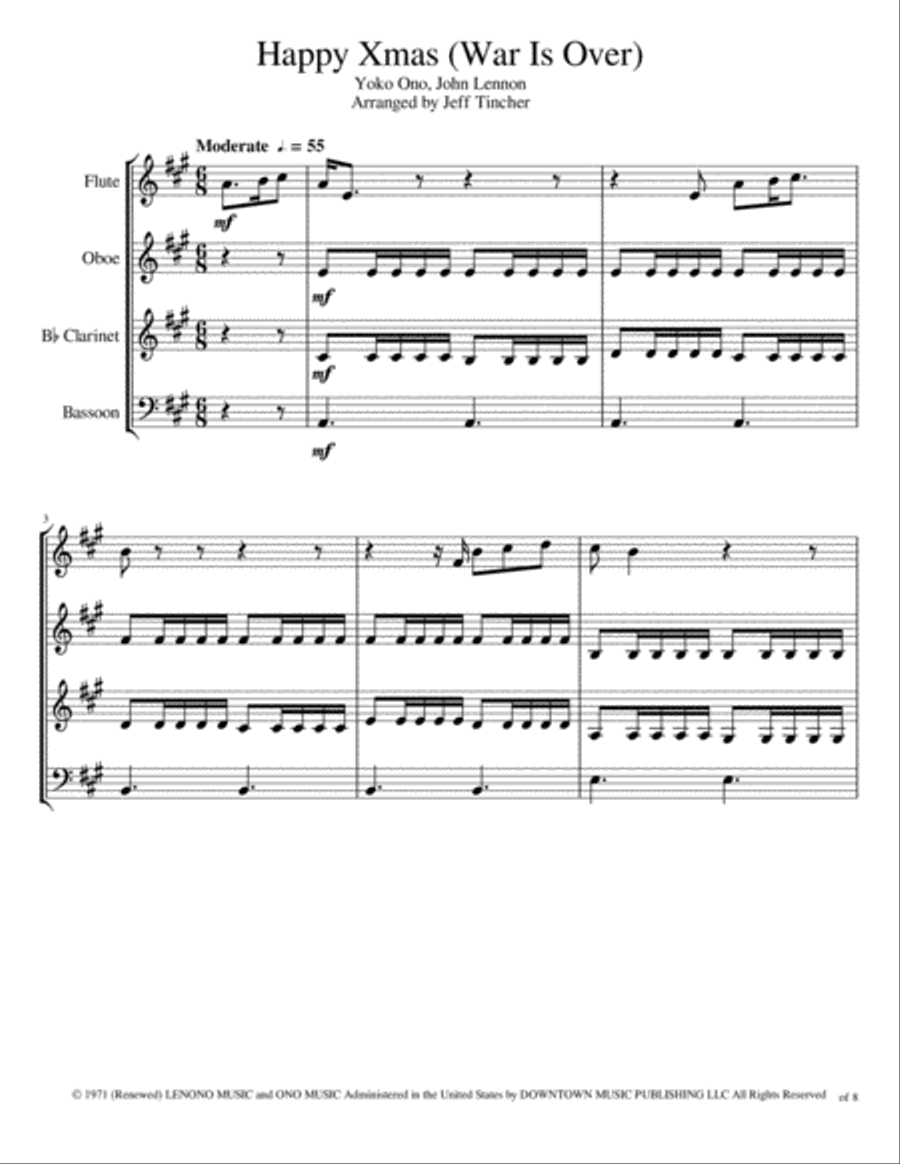 Happy Xmas (war Is Over) Woodwind Quartet scores gallery preview page 2