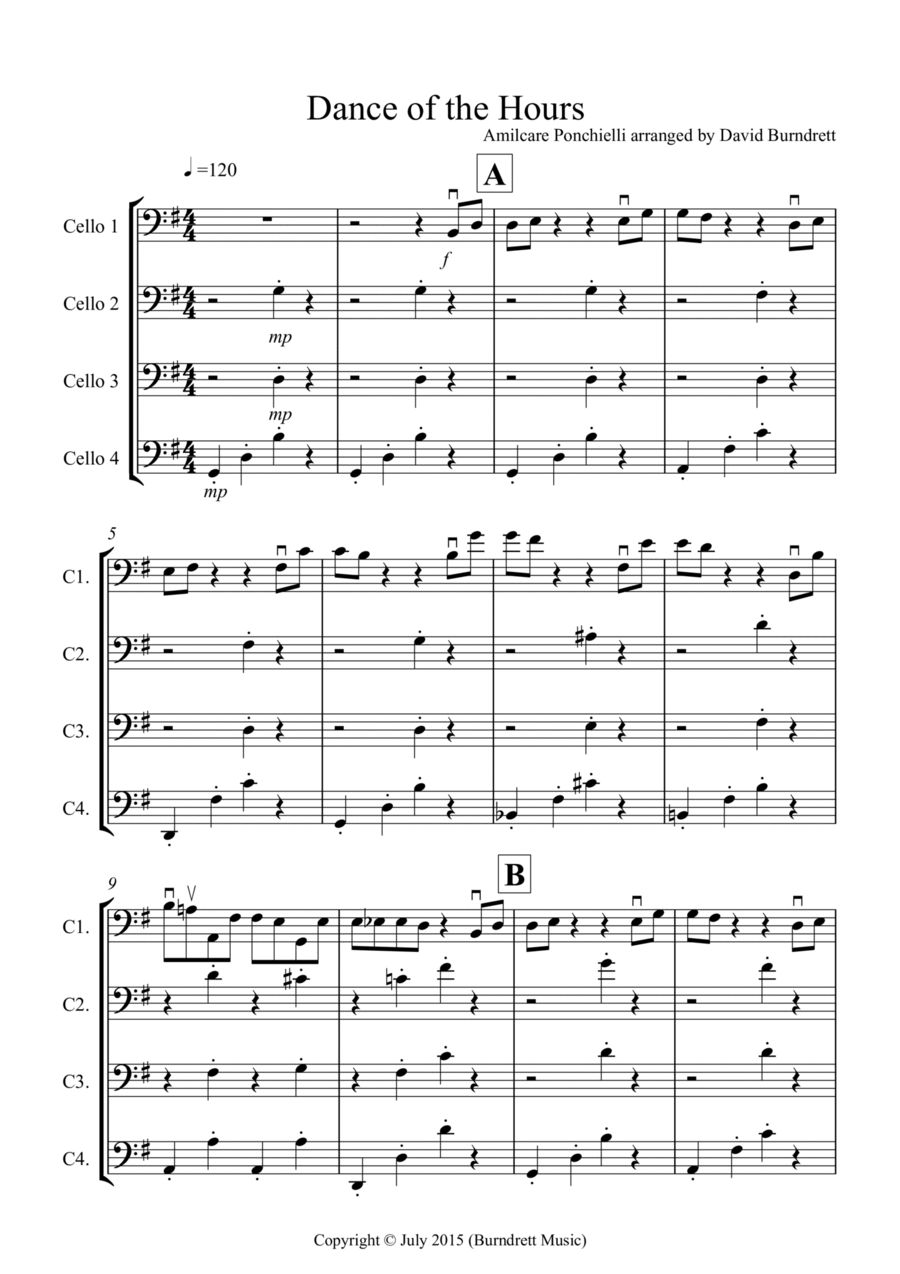 Dance of the Hours for Cello Quartet