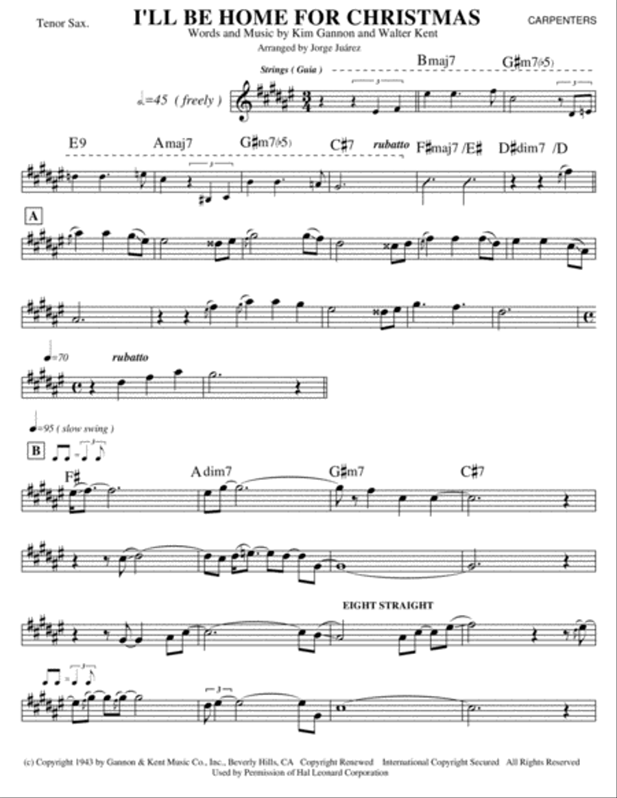 I'll Be Home For Christmas Tenor Saxophone scores gallery preview page 1