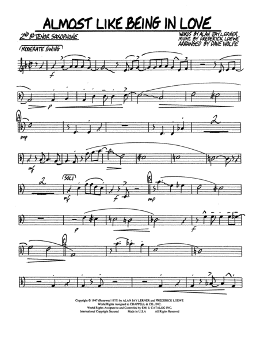 Almost Like Being in Love: 2nd B-flat Tenor Saxophone Jazz Ensemble scores gallery preview page 1