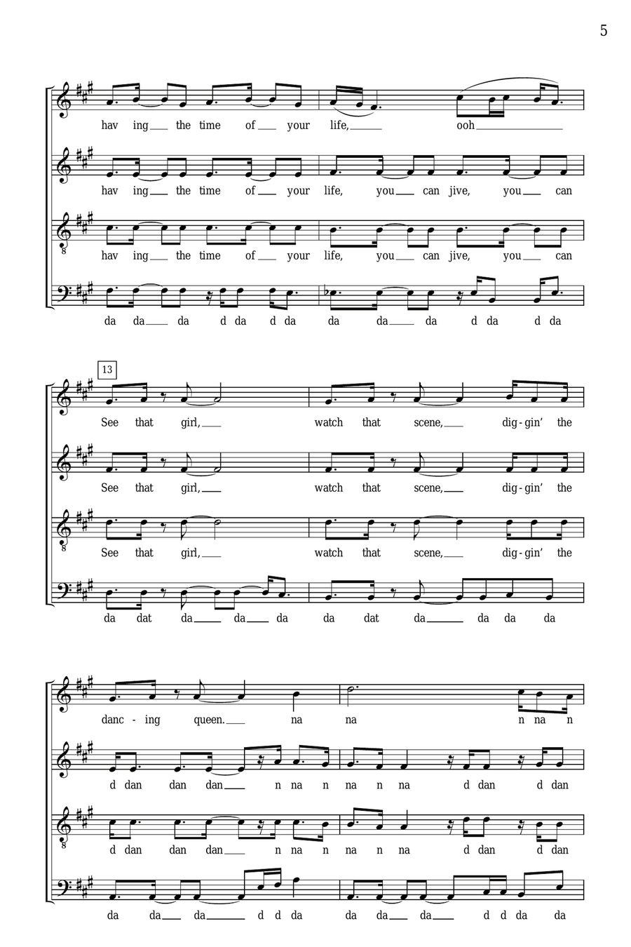 Dancing Queen (arr. Deke Sharon) 4-Part scores gallery preview page 3