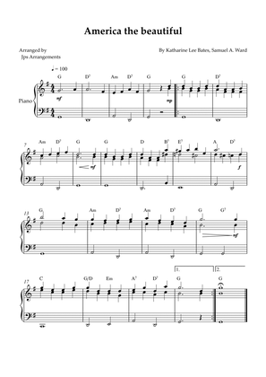 America The Beautiful for Piano solo (+ CHORDS)