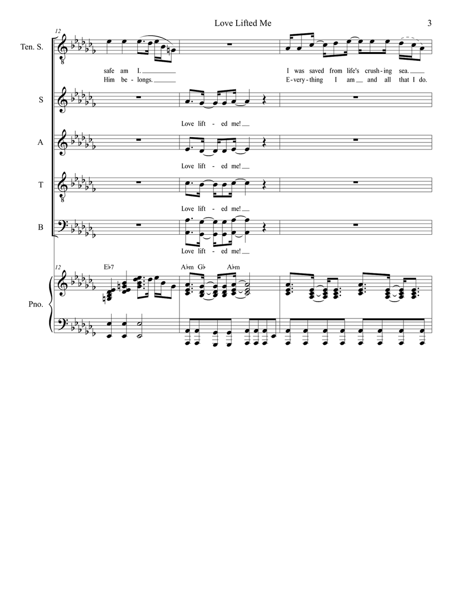 Love Lifted Me 4-Part scores gallery preview page 3