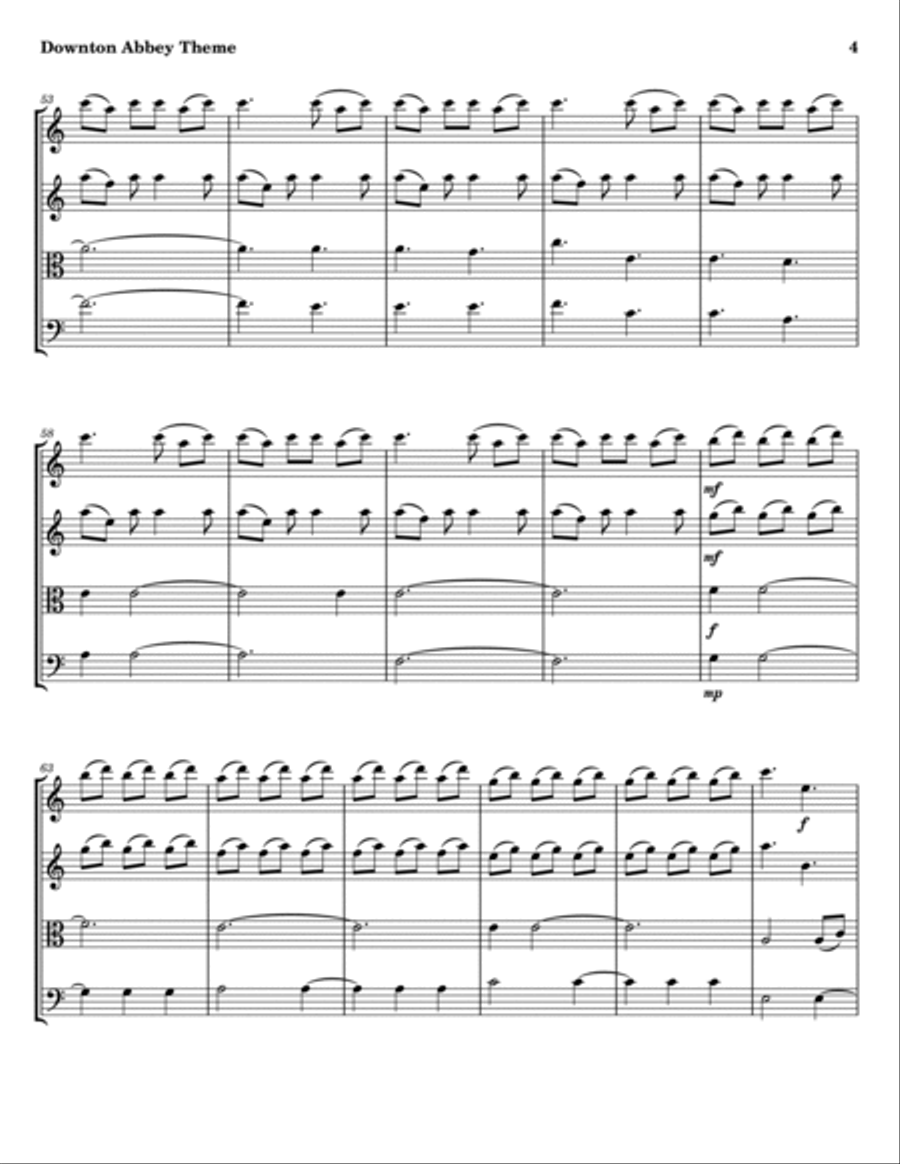 Downton Abbey (theme) String Quartet scores gallery preview page 4