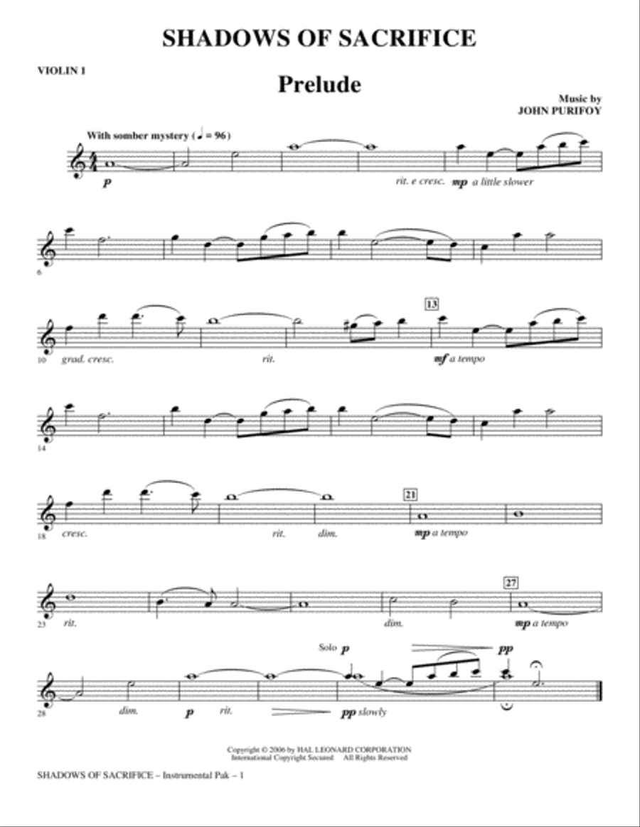 Shadows of Sacrifice - Violin 1 Choir scores gallery preview page 1