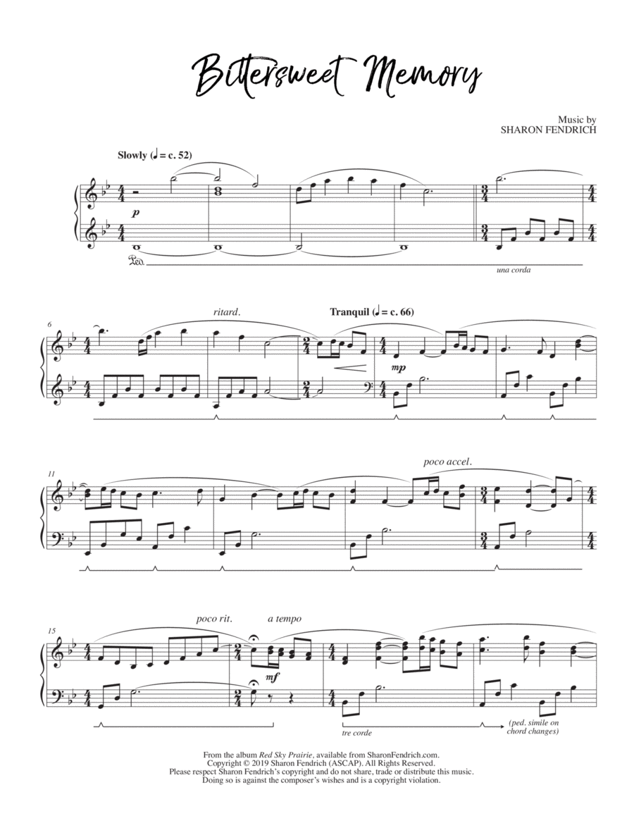 Bittersweet Memory Piano Solo scores gallery preview page 1